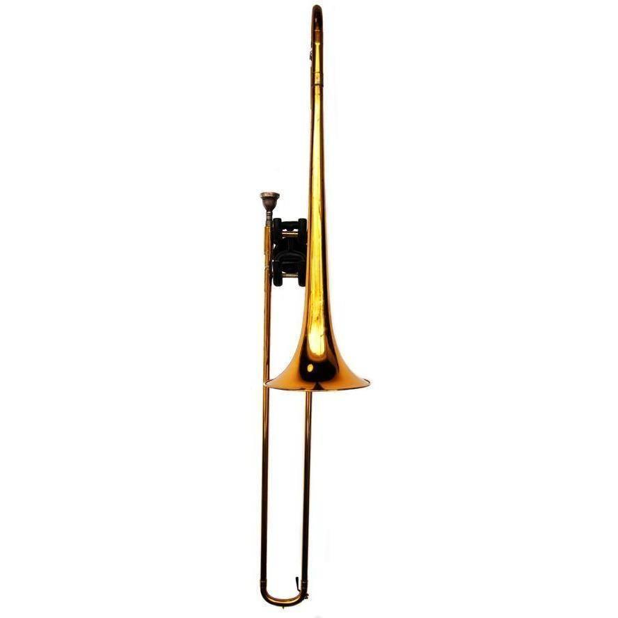 full trombone on white wall in black wallmounted stand by Locoparasaxo