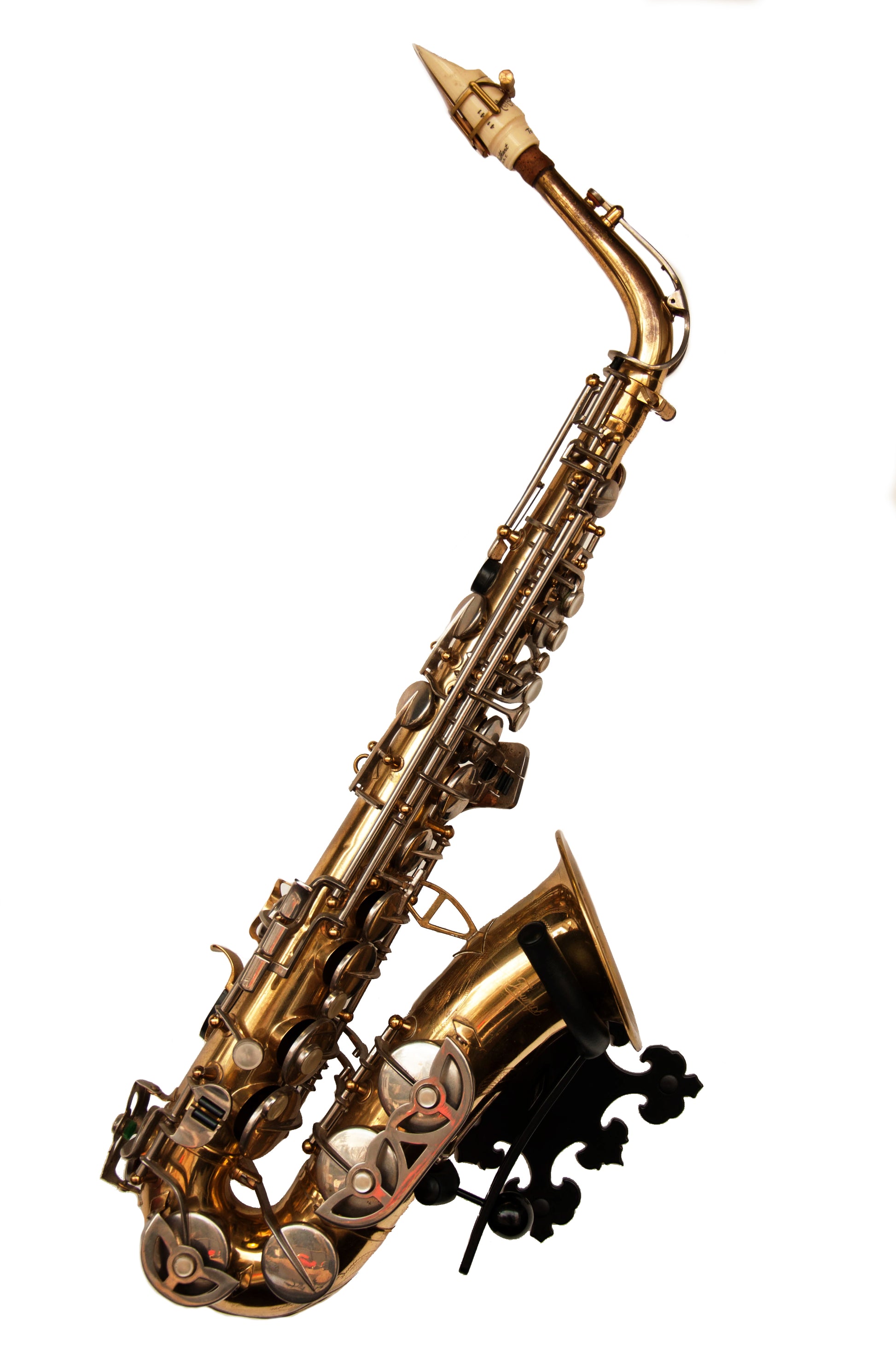 black alto saxophone stand Prince by Locoparasaxo with instrument
