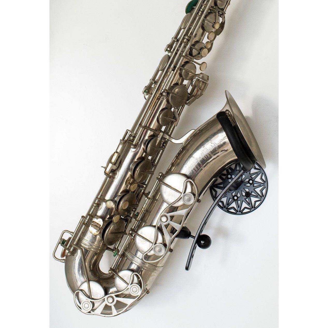silver tenor sax in Samba Black wallmount by Locoparasaxo.com