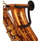 wallmounted sax stand with diagonal positioned red gold tenor saxophone on white backdrop Locoparasaxo product picture